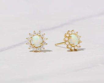 Opal Stud Earrings, Opal Earrings, Stud Earrings, Opal Studs, Opal Jewelry, October Birthstone, Opal, Gift for Her, Dainty Earrings