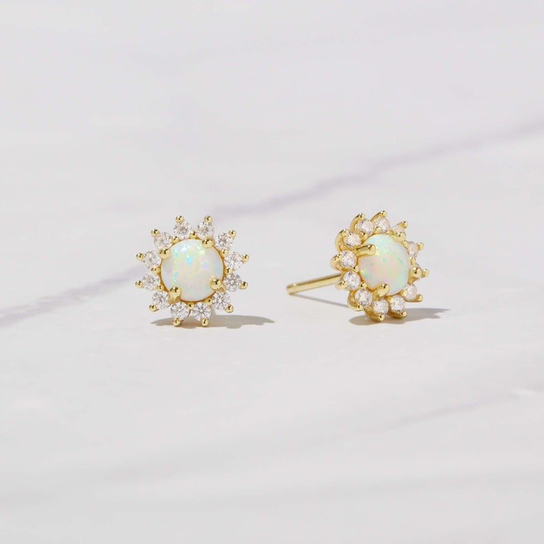 Opal Stud Earrings, Opal Earrings, Stud Earrings, Opal Studs, Opal Jewelry, October Birthstone, Opal, Gift for Her, Dainty Earrings image 1