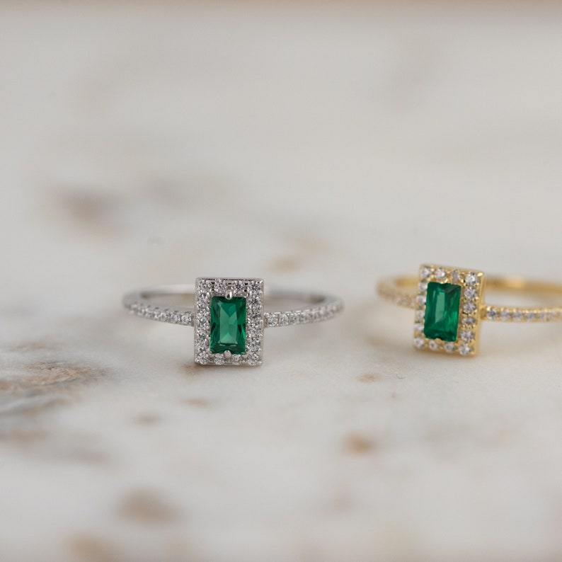 Emerald Ring, Baguette Ring, Baguette Emerald Ring, Diamond Ring, Dainty Stacking Ring, Minimalist Emerald Ring, May Birthstone Ring, Gift image 5