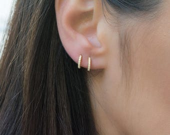 Diamond Huggie Earrings Gold CZ Huggies Huggies Gold Tiny Hoops Dainty Hoops Sterling Silver Small Hoop Earrings Bridesmaid Gift