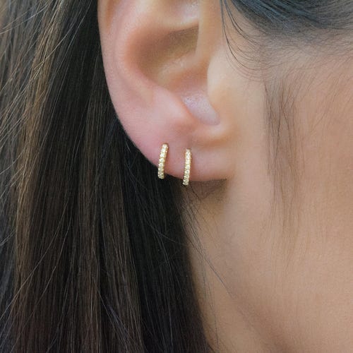 Diamond Huggie Earrings Gold CZ Huggies Huggies Gold Tiny Hoops Dainty Hoops Sterling Silver Small Hoop Earrings Bridesmaid Gift
