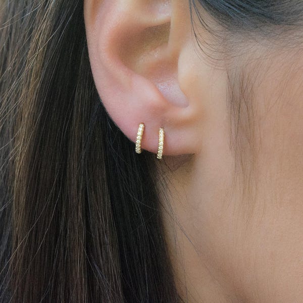 Diamond Huggie Earrings Gold CZ Huggies Huggies Gold Tiny Hoops Dainty Hoops Sterling Silver Small Hoop Earrings Bridesmaid Gift