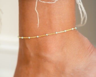 Turquoise Anklet, Turquoise Ankle Bracelet, Dainty Anklet, Turquoise Jewelry, Gift for Her, Minimalist Anklet, Gold Tennis Anklet