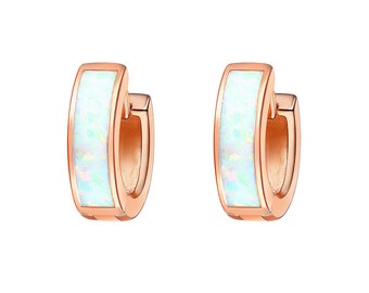 Orecchini A Cerchio Huggie Oro Con Opale - Modello Chunky Smaltato, Gioiello Vintage Per Donne E Ragazze - 2