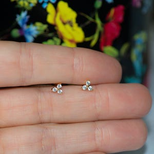 Three Stone CZ Stud Earrings, Triangle CZ Earrings, Simple Gold Stud Earrings, Dainty Stud Earrings, Triangle Shaped Diamond Earrings image 7