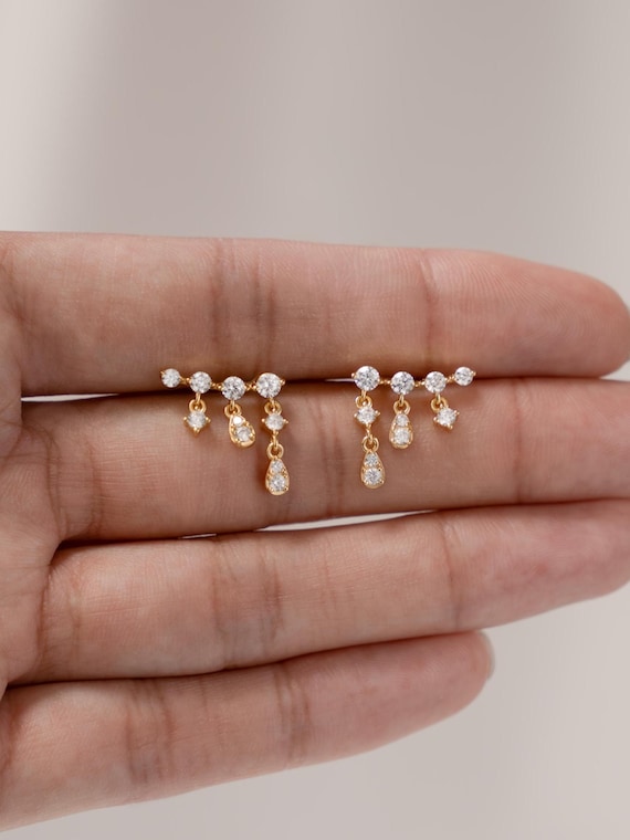 Ear Climber Earrings by Sami Jewels, Dangle Earrings, Dainty Earrings, Ear Crawler, Diamond Earrings, Bridal Jewelry, Trendy Earrings