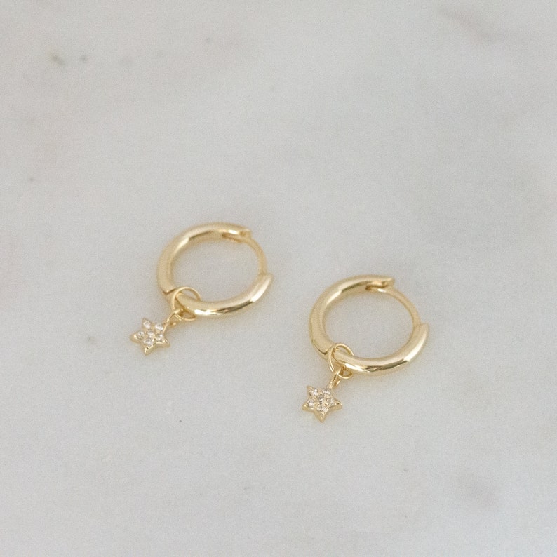 Tiny Hoop Earrings Star Earrings Small Gold Hoops Star | Etsy