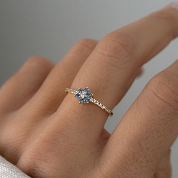 Aquamarine Dainty Ring, Gold Minimalist Ring, March Birthstone Ring, Sterling Silver Ring, Thin Ring, Delicate Ring, Gift for Her, Gemstone