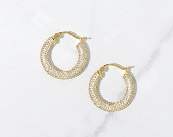 Hoop Earrings, Gold Hoop Earrings, Cubic Zirconia Earrings, Earrings, Pave Hoop Earrings, Statement Earrings, Pave Earrings,  Gift for Her