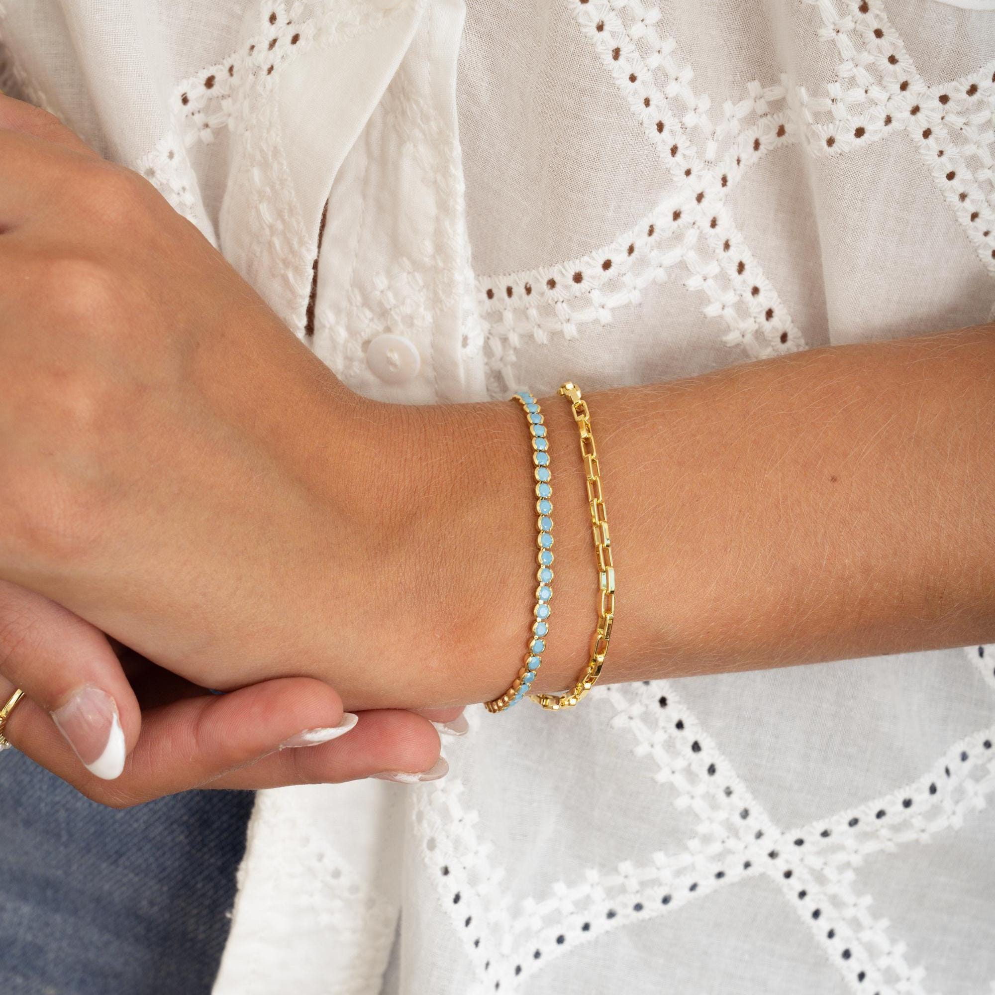 Turquoise Bracelet, Turquoise Tennis Bracelet, Dainty Bracelet, Turquoise Jewelry, Gift for Her, Minimalist Bracelet, Gold Tennis Bracelet