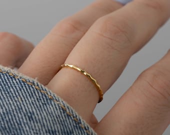 Stacking Ring, Thin Gold Ring, Dainty Ring, Minimalist Ring, Gold Ring, Hammered Ring, Sterling Silver Ring, Simple Ring, Delicate Ring