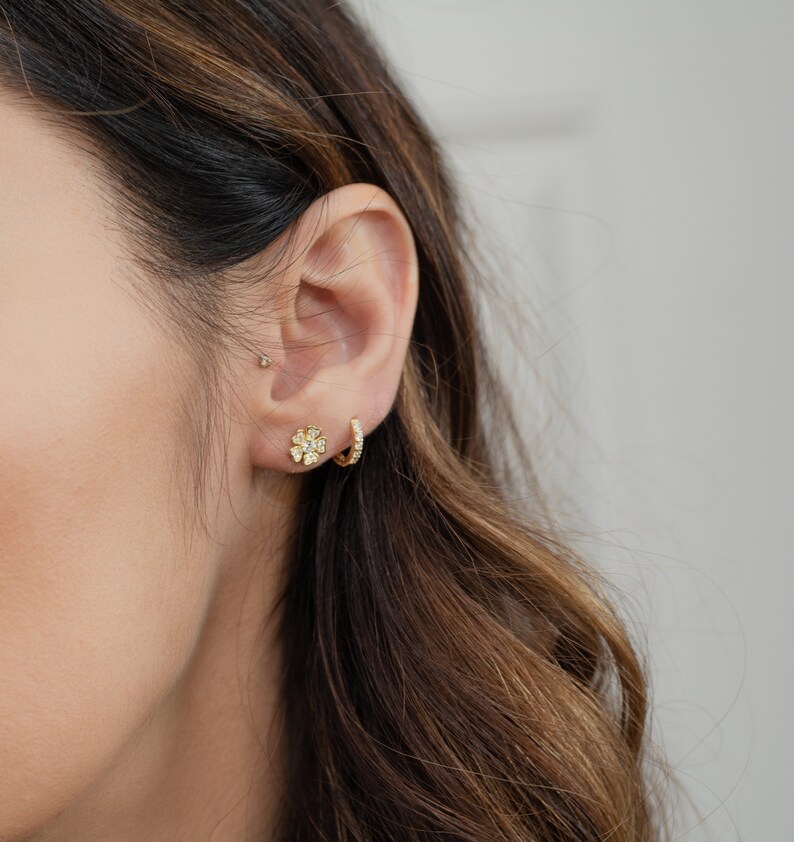 Small Flower Stud Earrings, Gold Stud Earrings, CZ Flower Earrings, Dainty Stud Earrings, Small Gold Earrings, Silver Flower Studs image 2