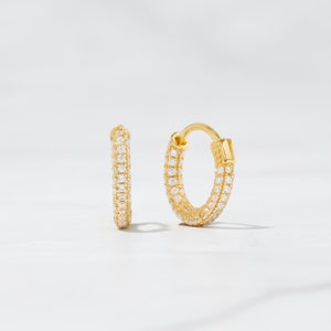 Small Gold Hoop Earrings, Diamond Huggie Earrings, Minimalist Hoops, Pave CZ Earrings, Gold CZ Huggies, Gold Tiny Hoops, Silver Hoops