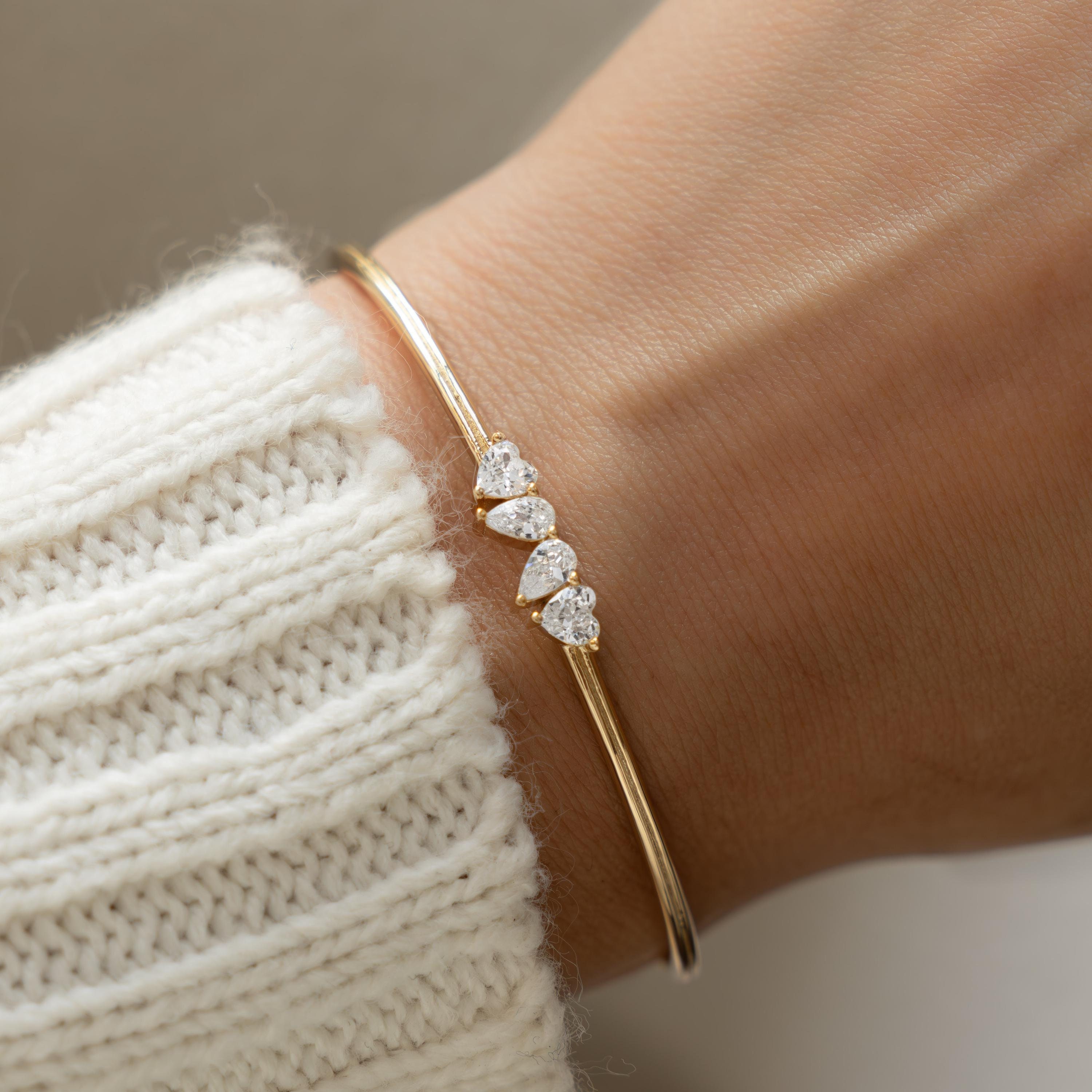Cuff Bracelet, Heart Bracelet, Toi et Moi Jewelry, Gold Bangle, Diamond Bracelet, Dainty Bracelet, Minimalist Bracelet, Gift for Her