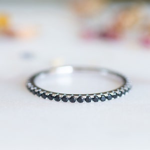 Dainty Black Diamond Stacking Eternity Ring Gold Minimalist Ring Simple Diamond Ring Silver Ring Gift for Her Delicate Ring Eternity Band image 5