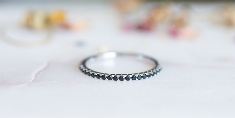 Dainty Black Diamond Stacking Eternity Ring Gold Minimalist Ring Simple Diamond Ring Silver Ring Gift for Her Delicate Ring Eternity Band image 5