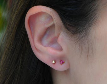 Tiny Ruby Stud Earrings, Ruby Studs, Stud Earrings, Dainty Stud Earrings, Small Stud Earrings, Tiny Stud Earrings, Minimalist Earrings