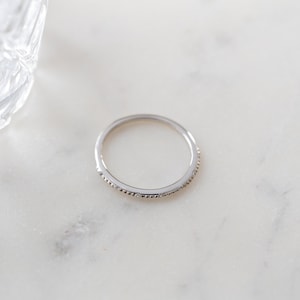 Birds-eye view of silver dainty ring