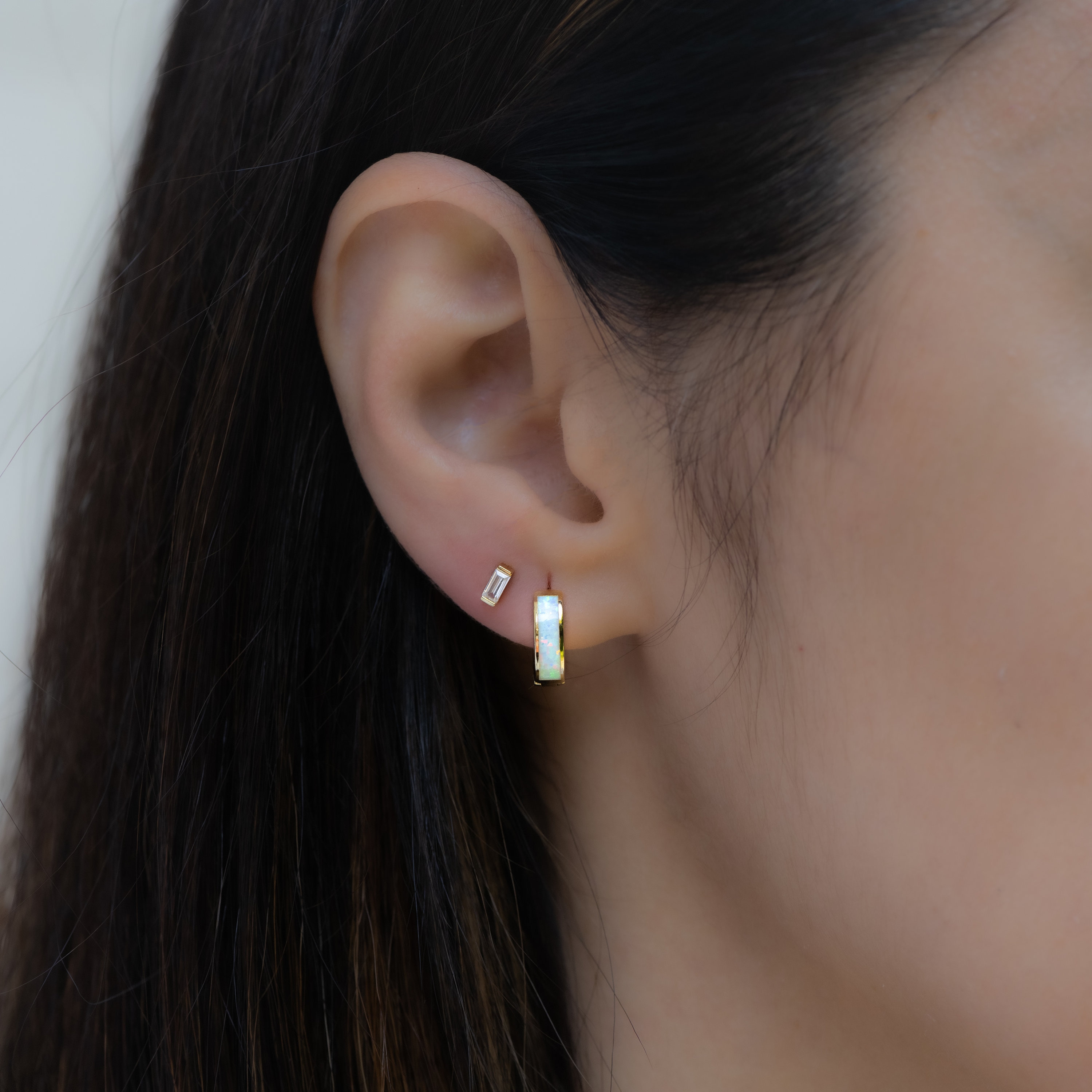 Opal Huggie Earrings, Small Gold Hoop Hoops, Silver Earring, Earring