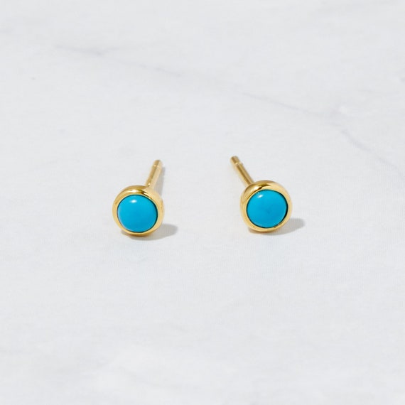 SMALL Native American Sterling Silver Turquoise Dot Post Earrings!