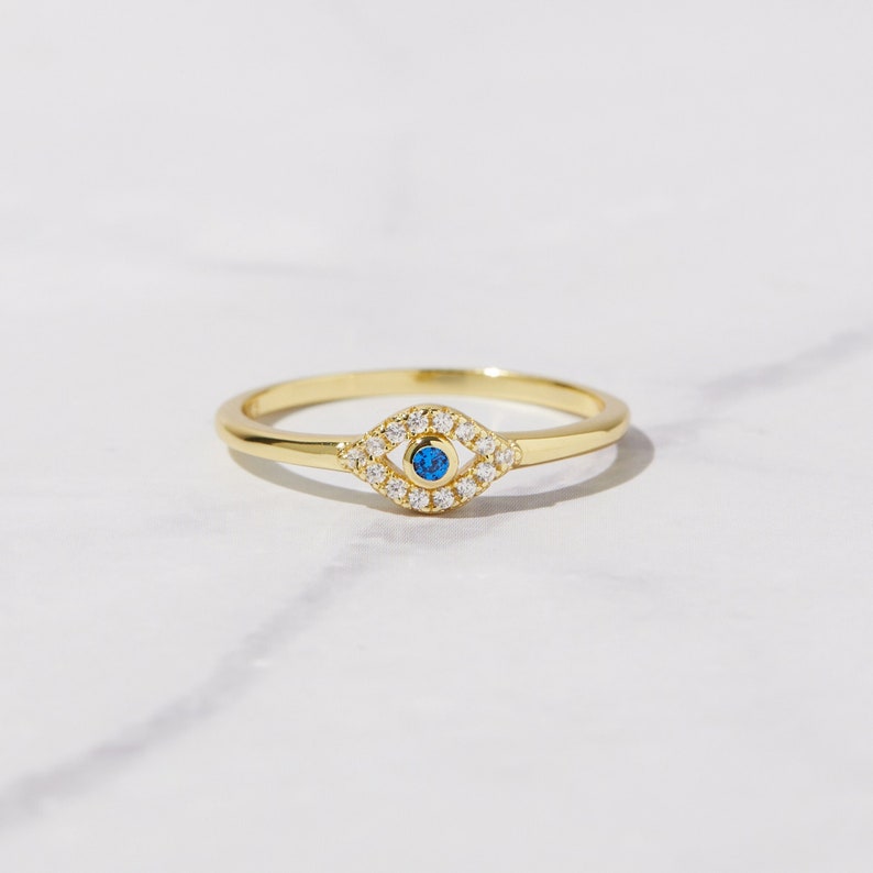 Dainty Evil Eye Stacking Ring, Gold Minimalist Ring, Simple Diamond Ring, Sterling Silver Ring, Thin Ring, Delicate Ring, Gift for her 