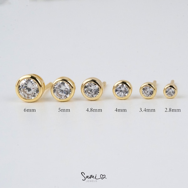 Bezel Earring Studs, Hypoallergenic Earring Studs, Tiny Stud Earrings, Stud Earrings, Minimalist Earrings, Diamond Stud Earrings, Gold Studs