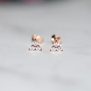 Three Stone CZ Stud Earrings, Triangle CZ Earrings, Simple Gold Stud Earrings, Dainty Stud Earrings, Triangle Shaped Diamond Earrings image 9