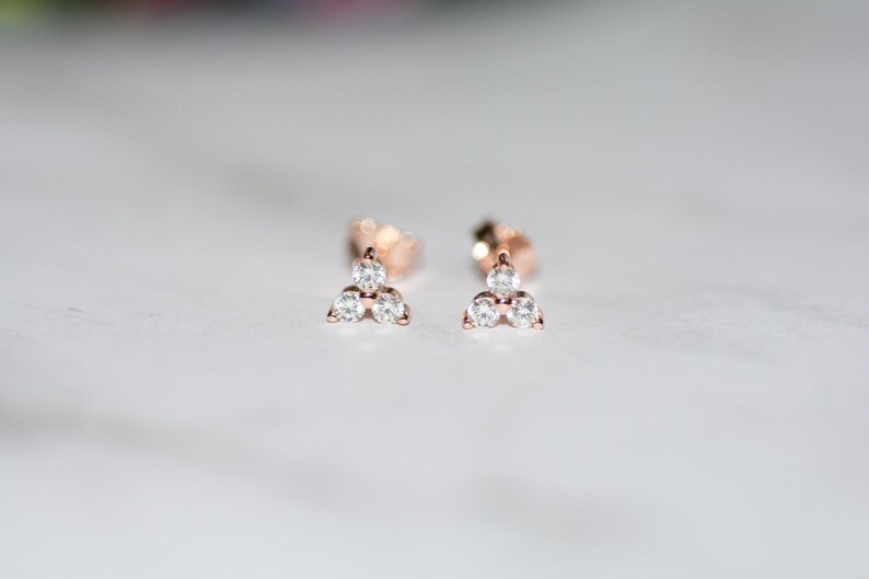 Three Stone CZ Stud Earrings, Triangle CZ Earrings, Simple Gold Stud Earrings, Dainty Stud Earrings, Triangle Shaped Diamond Earrings image 9
