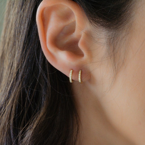 Diamond Huggie Earrings Gold CZ Huggies Huggies Gold Tiny - Etsy