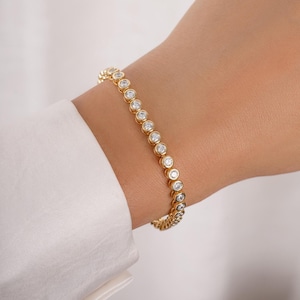 Handmade Tennis Bracelet, Diamond Bracelet, Bezel Tennis Bracelet, Tennis Chain, Gold Stackable Bracelet, Bridal Jewelry, Gift for Her