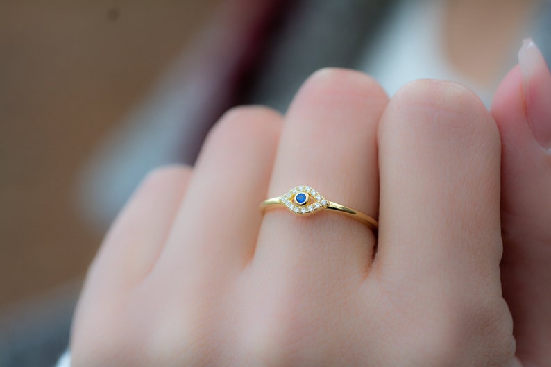 Dainty Evil Eye Stacking Ring, Gold Minimalist Ring, Simple Diamond Ring, Sterling Silver Ring, Thin Ring, Delicate Ring, Gift for her image 3