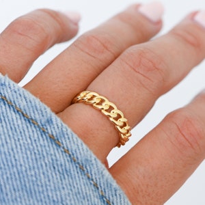 Chain Ring, Gold Chain Ring, Statement Ring, Chunky Ring, Curb Chain Ring, Cuban Link Ring, Stacking Ring, Gift for her