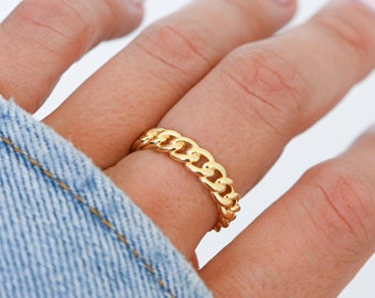 Chain Ring, Gold Chain Ring, Statement Ring, Chunky Ring, Curb Chain Ring, Cuban Link Ring, Stacking Ring, Gift for her