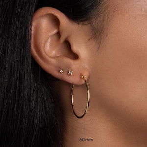 Classic Hoop Earrings, Gold Hoops, Sterling Silver Hoops, Dainty Earrings, Lightweight Earrings, Everyday Earrings, Gift for Her, 30mm Hoops