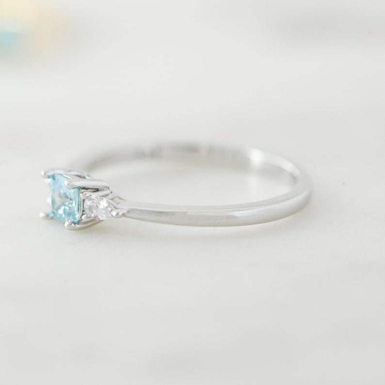 Aquamarine Dainty Ring, Gold Minimalist Ring, March Birthstone Ring, Sterling Silver Ring, Thin Ring, Delicate Ring, Gift for Her, Gemstone image 5