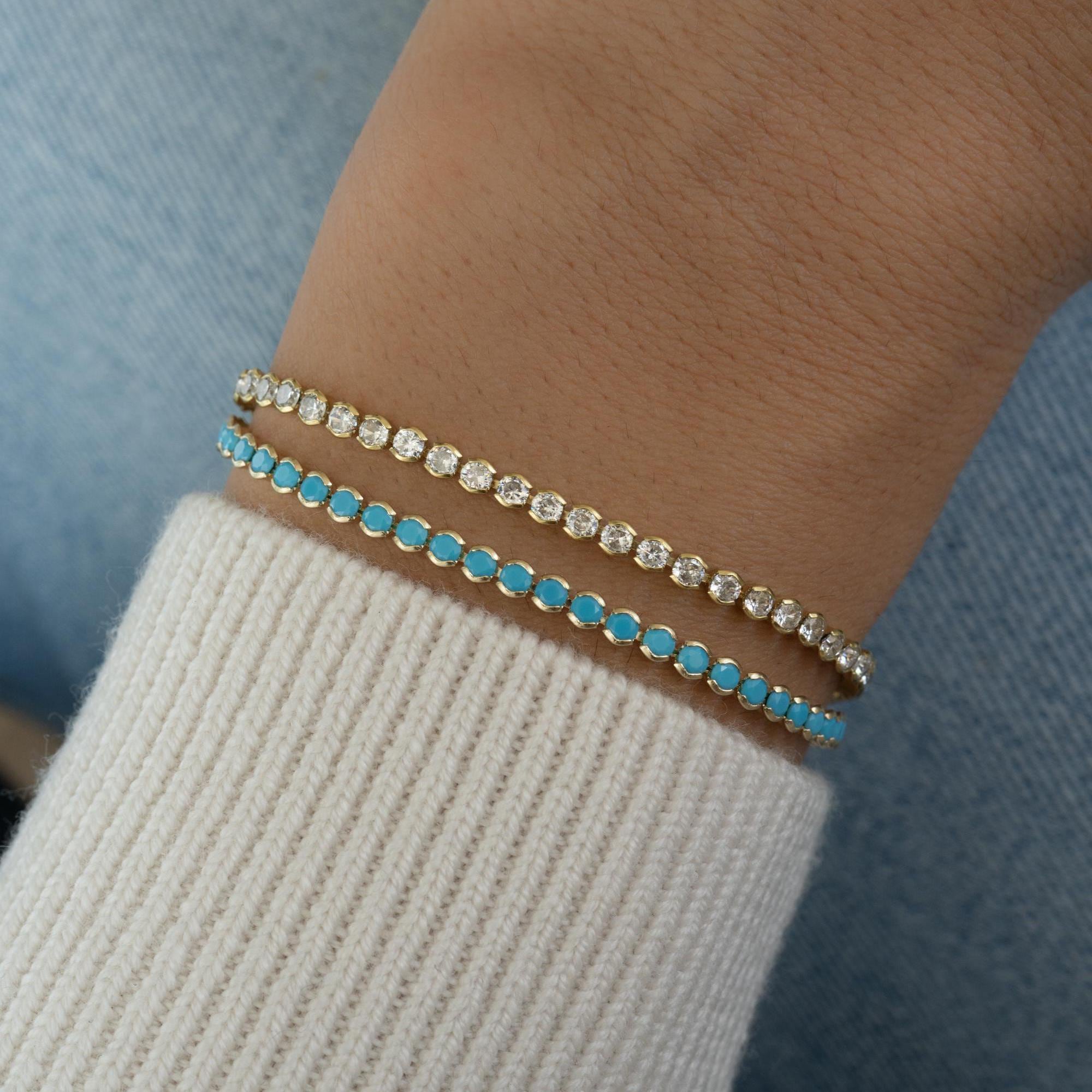 Turquoise Bracelet, Turquoise Tennis Bracelet, Dainty Bracelet, Turquoise Jewelry, Gift for Her, Minimalist Bracelet, Gold Tennis Bracelet