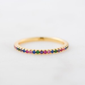 Rainbow Ring Eternity Band, Multicolor Ring, Stackable Rainbow Ring, Rainbow CZ Ring, Rainbow Jewelry, Stackable Rings, Gift for Her image 4