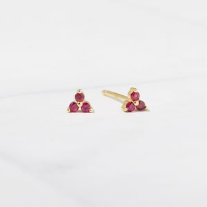 Tiny Ruby Stud Earrings, Ruby Studs, Stud Earrings, Dainty Stud Earrings, Small Stud Earrings, Tiny Stud Earrings, Minimalist Earrings image 2