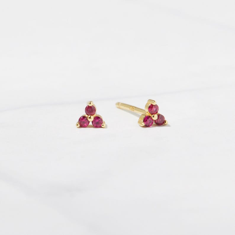Tiny Ruby Stud Earrings, Ruby Studs, Stud Earrings, Dainty Stud Earrings, Small Stud Earrings, Tiny Stud Earrings, Minimalist Earrings image 2