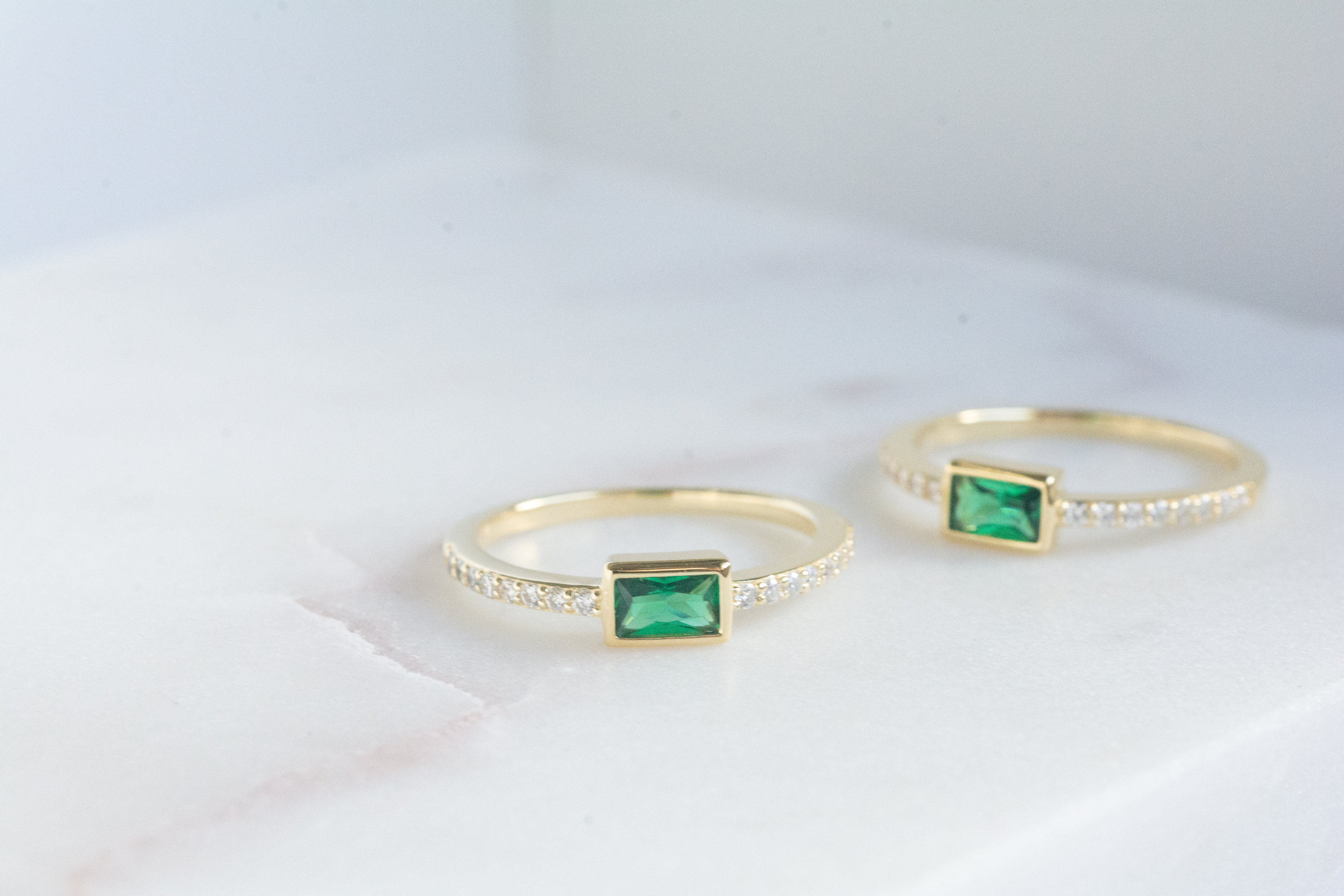 Dainty Simple Emerald Stacking Ring Baguette Ring Gold | Etsy