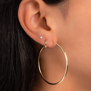 50mm Oversized Earrings, Extra-Large Hoop Earrings, Sterling Silver Hoop Earrings Large, Gold Skinny Hoops, Threader Earrings, Gift For Her