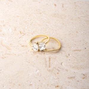 Toi et Moi Ring and Matching Band Set, Promise Ring, Engagement Ring, Two Stone Ring, Wedding Ring, Anniversary Gift, Gift for Her, Ring Set image 4