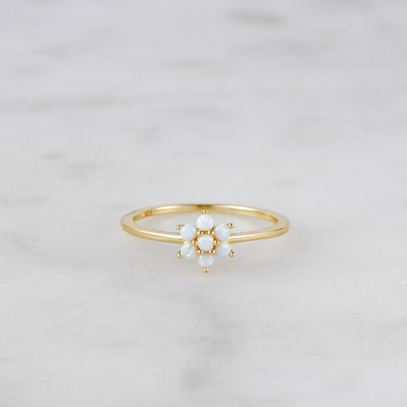 Dainty Opal Ring, Opal Stacking Ring, White Opal and CZ Ring, Gold Opal Ring, Sterling Silver Opal Ring, Delicate Opal Ring, Bridesmaid Gift image 6