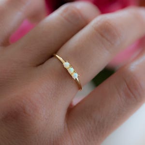 Opal Ring, Stacking Ring, White Opal Ring, Three Stone Ring, Dainty Ring, Minimalist Jewelry, Simple Ring, October Birthstone, Gift for Her