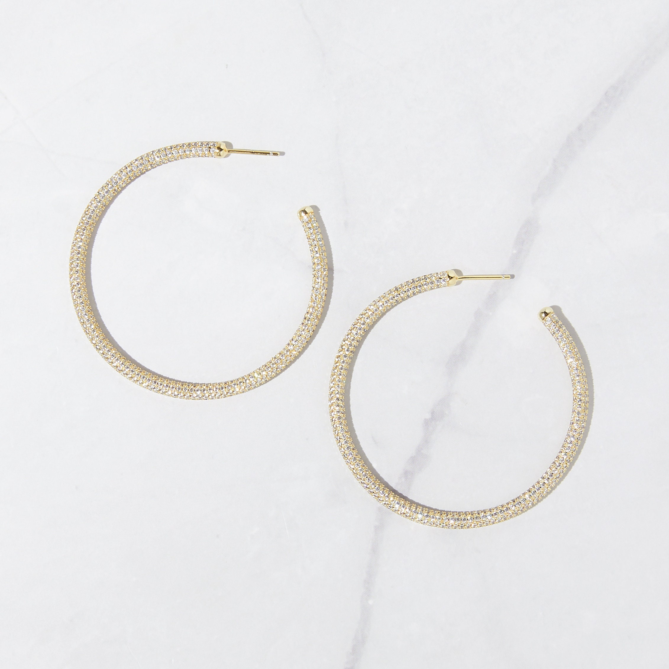 Large Diamond Hoop Earrings Pave Hoop Earrings Gold Diamond Etsy