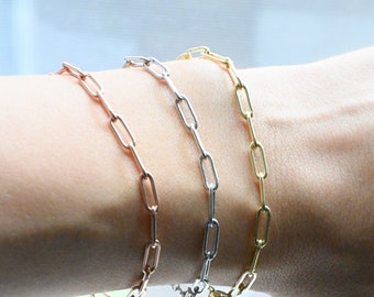 Paperclip Bracelet, Paperclip Chain, Chain Link Bracelet, Layering Bracelet, Gold Link Bracelet, Gold Chain Bracelet, Gift for Her