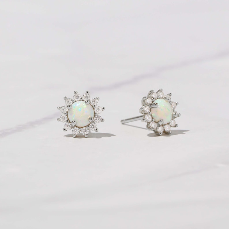 Opal Stud Earrings, Opal Earrings, Stud Earrings, Opal Studs, Opal Jewelry, October Birthstone, Opal, Gift for Her, Dainty Earrings image 5