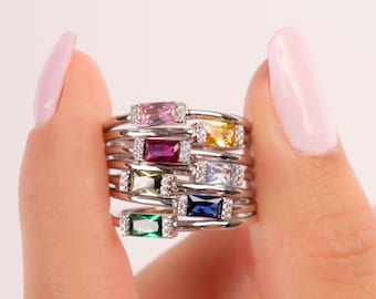 Silver Ring, Baguette Ring, Birthstone Ring, Stacking Rings, Birthstone Jewelry, Gemstone Ring, Dainty Ring, Gift For Her