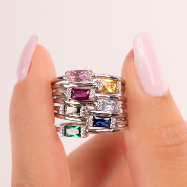 Silver Ring, Baguette Ring, Birthstone Ring, Stacking Rings, Birthstone Jewelry, Gemstone Ring, Dainty Ring, Gift For Her