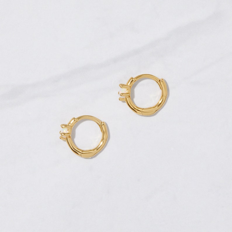 Opal Huggie Earrings, Small Gold Hoop Earrings, Opal Hoops, Gold Hoop Earrings, Gold Huggie Earrings, Silver Opal Hoop Earring, Opal Earring image 7